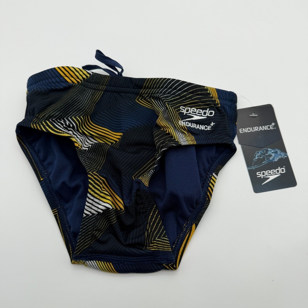 Speedo Precision Brief Mens Sz 24 Endurance+ Competitive Swim Swimsuit Gold Navy